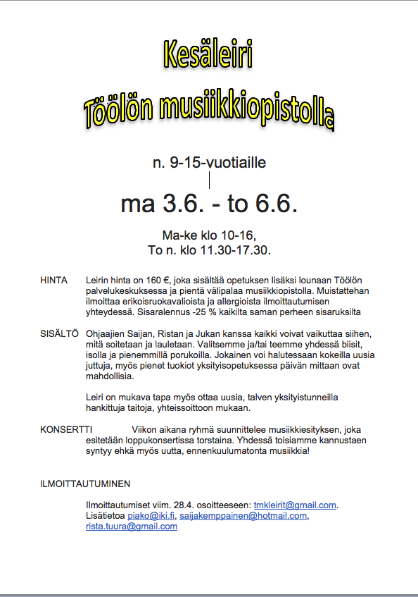 Kesäleirin 2019 mainos